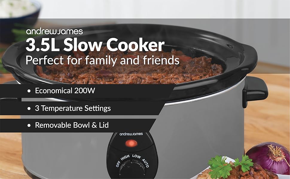 Andrew James Slow Cooker, Removeable Easy Clean Ceramic Bowl, 3
