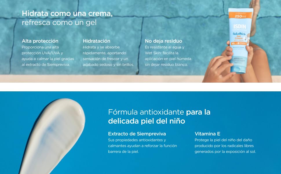 ISDIN Fotoprotector Pediatrics Gel Cream SPF 50+, Protector Solar Corporal para niños y bebes