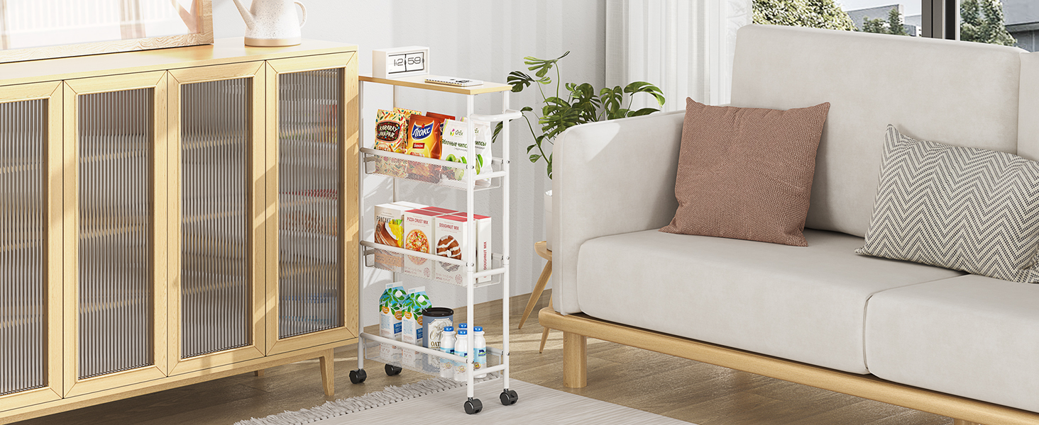 KINGRACK Slim Rolling Storage Cart, 4 Tier Narrow Utility