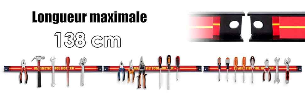 RELAX4LIFE Lot De 3 Barres Magnétiques Pour Outils, Installation Facile Design Industriel, 46x2,4x1,3CM, Charge Max 10KG Pour Chaque Barre, Rouge (Lot De 3 Barres) 17 6