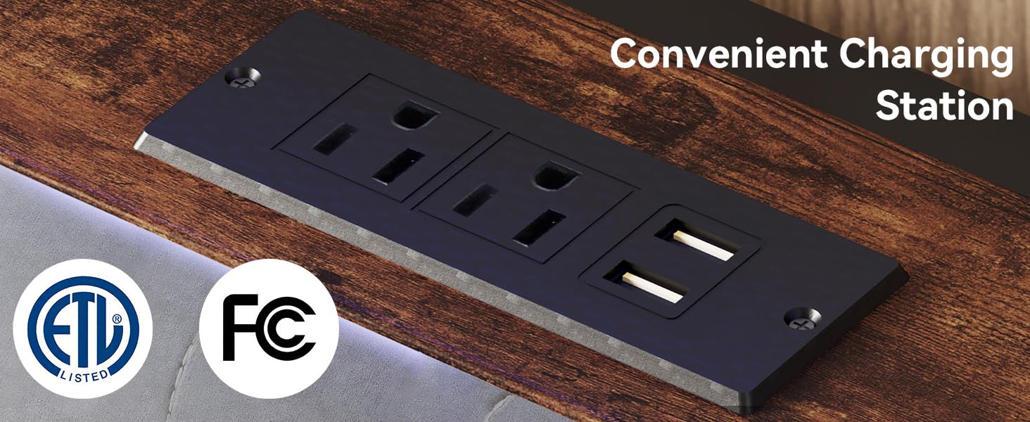 Full Bed Frame With Storage Unikito Full Size Bed Frame With Charging Station And RGB LED Light, Sturdy Platform Bed With Upholstered Headboard, Strong Metal Slats, Noise Free, No Box Spring Needed