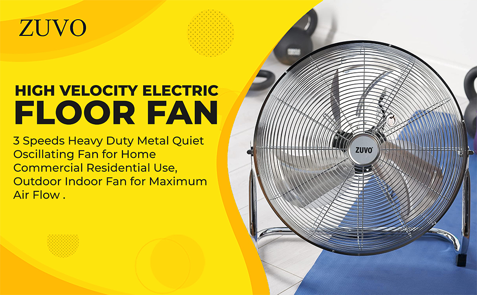 Zuvo 20" High Velocity Electric Floor Fan, 3 Speeds Heavy Duty Metal