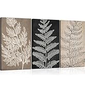 3Pcs Framed Botanical Canvas Wall Art Black Tan Fern Leaf Pictures Minimalist Paintings Nature Fe...