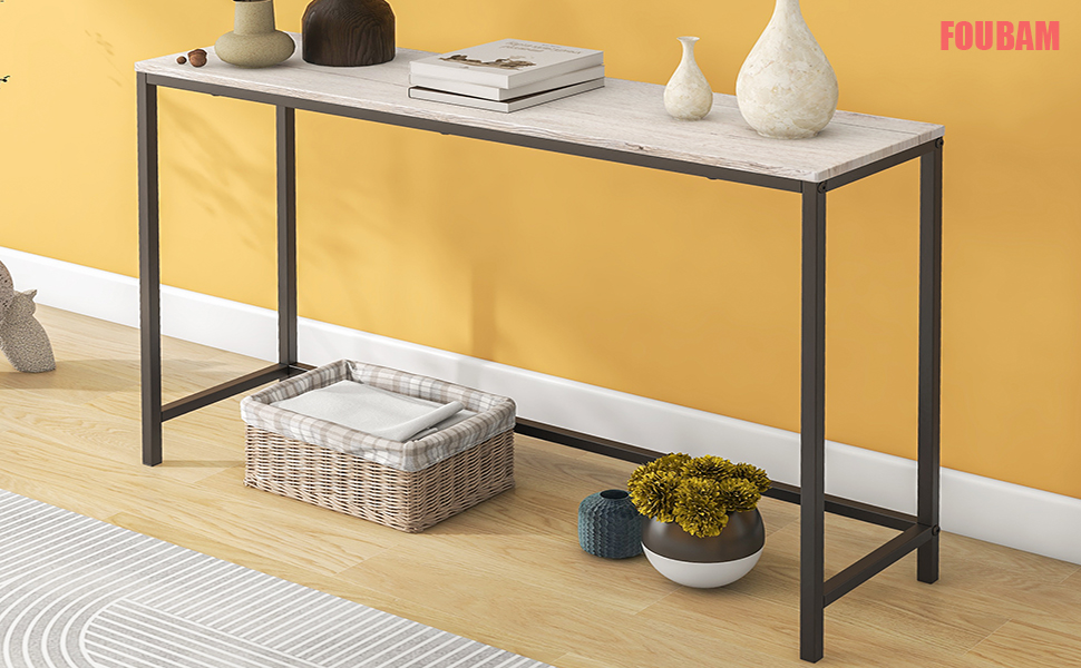FOUBAM Console Table, Narrow Entryway Tables, Thin Sofa Table Behind