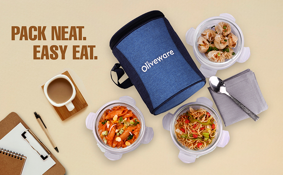 Buy SOPLOLIVEWARE Italian Glass Lunch Box with Steel Spoon & Napkin