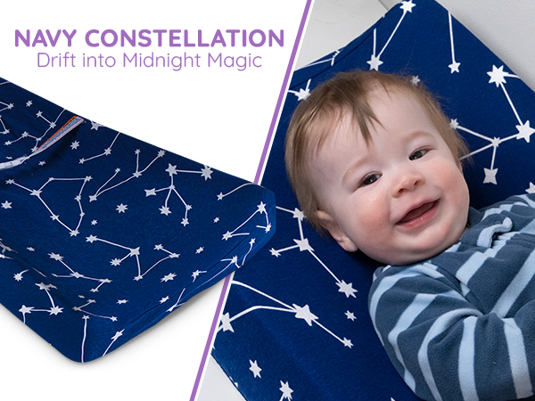 blue grey wipeable diaper changing pad covers, baby changing pad cover stars moon