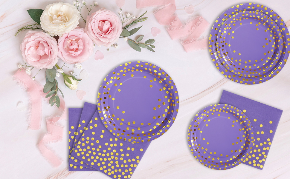 Boocikey 150PCS Purple Plates and Napkins Party Supplies