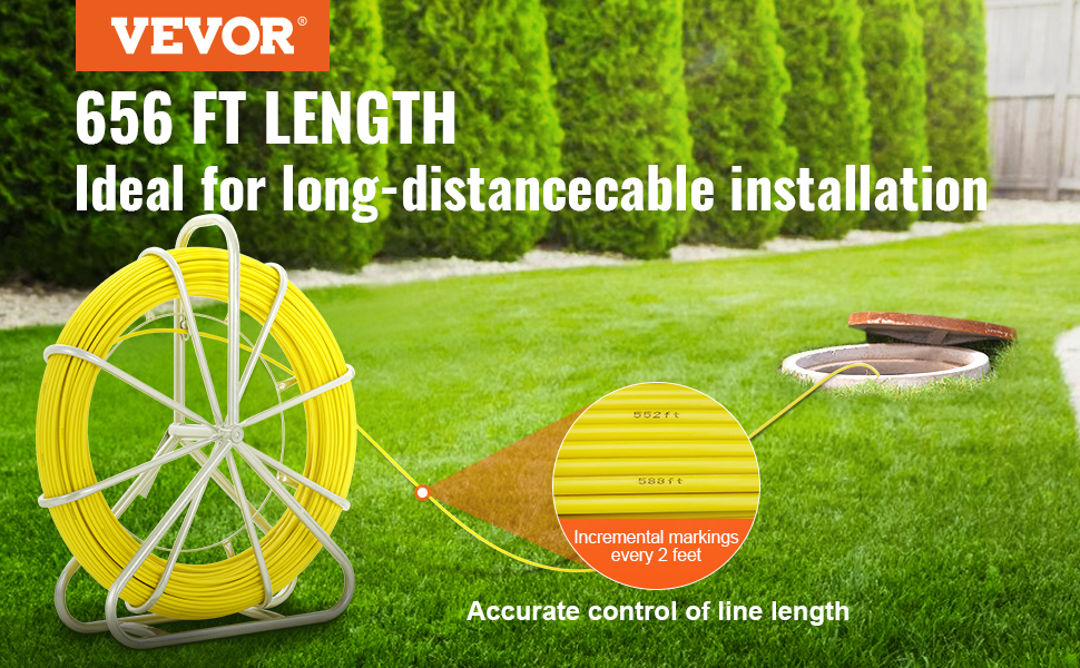 VEVOR Fish Tape Fiberglass, 1/4 in, Electrical Fish Tape 656ft, Duct