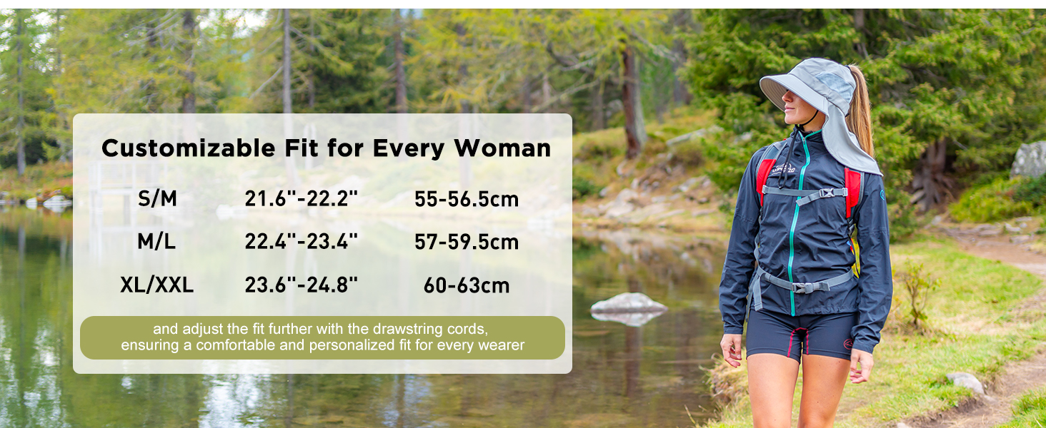 Oversized XL XXL Women's UV 50 Packable Mesh Flap Ponytail Sunhat 