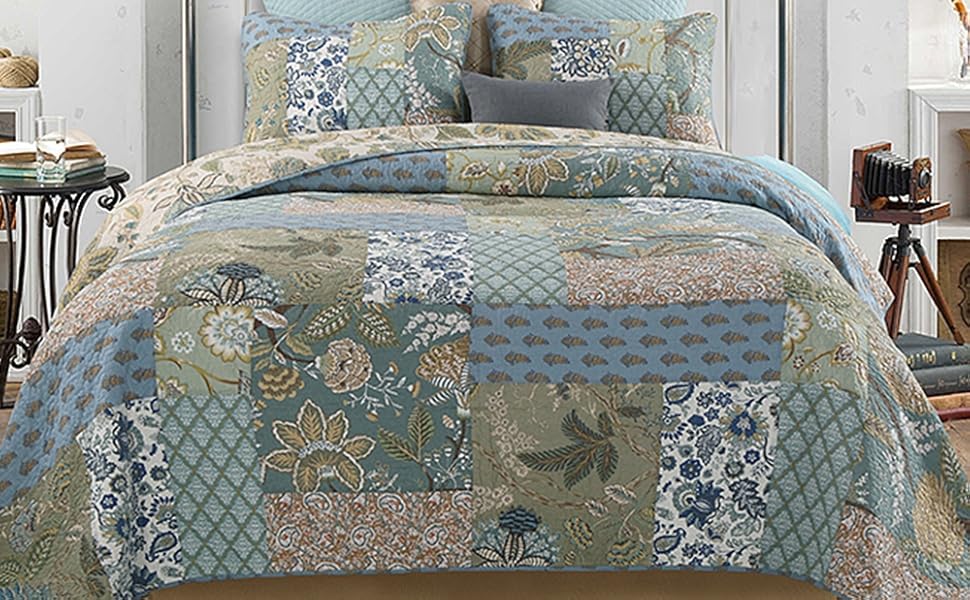 YAYIDAY Cotton Patchwork Bedspread Quilt Set Oversized