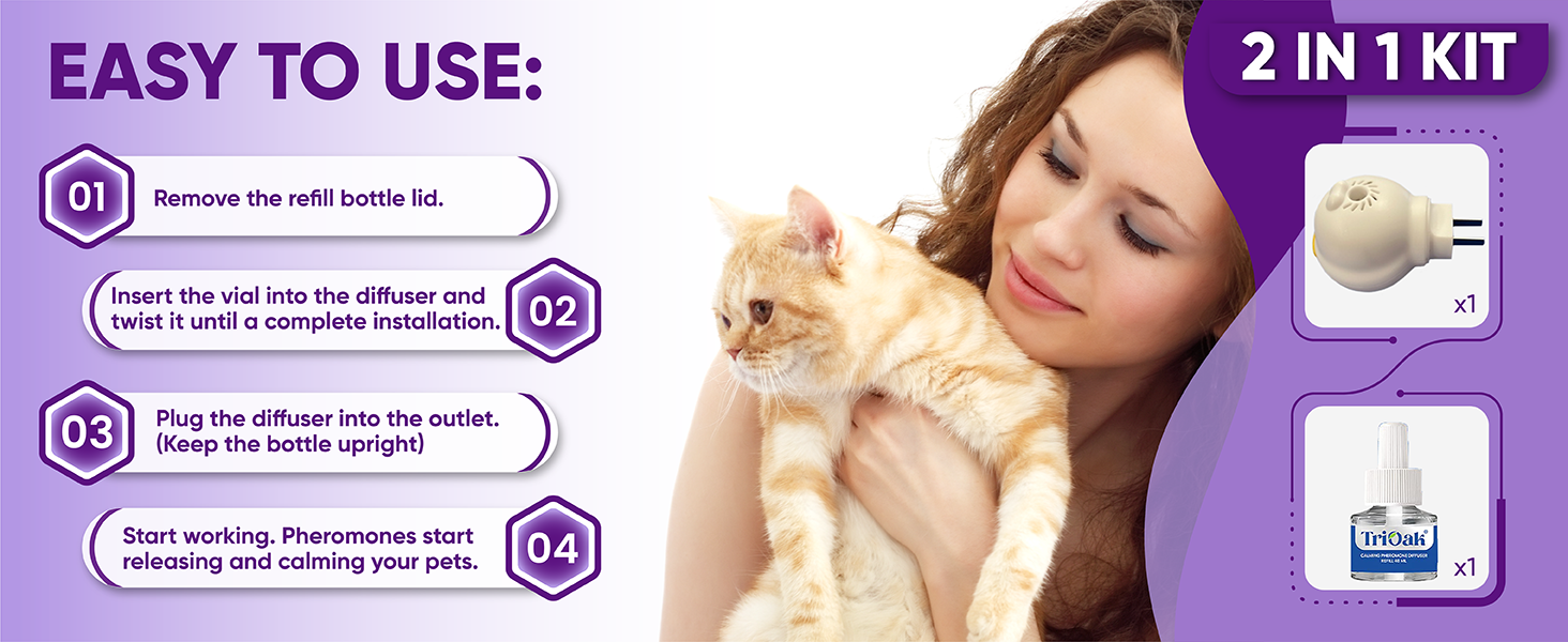 TriOak Cat Pheromones Calming Diffuser, 2 in 1 Cat Calming