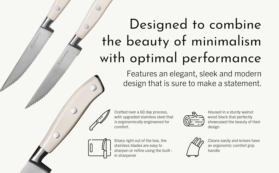 White Knife Set with Block 14 Piece Stainless Steel Triple Rivet White Kitchen Knife