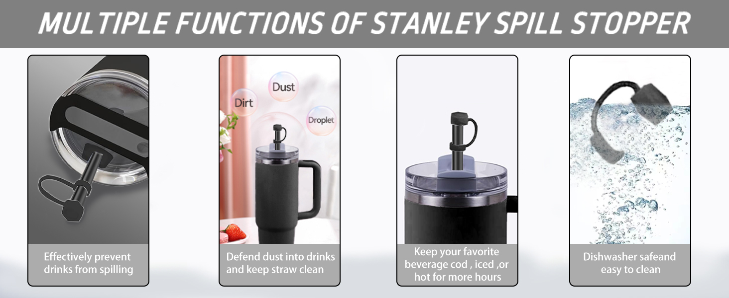 6 Pack Replacement Straw & 2 Set Spill Stopper Compatible