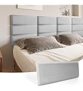 Art3d Peel and Stick Headboard for Full King and Queen in Velvet Stone, Pack of 12 Panels Sized 9...