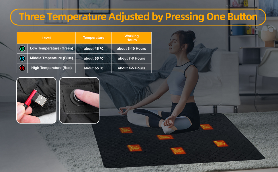 QJLTXSY Portable USB heating pad, outdoor tent rectangular heating sleeping pad