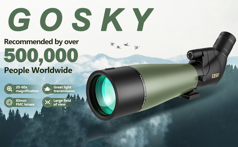 Gosky 2060x80 Spotting Scope with Tripod, Carrying Bag and Scope Phone