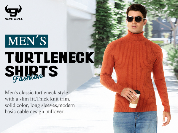 nine bull Men's Slim Fit Turtleneck Sweater Casual Basic