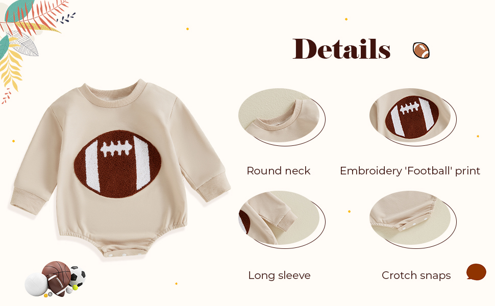Baby Football Outfits Girl Boy Embroidered Football Sweatshirt Romper Long Sleeve Bubble Romper