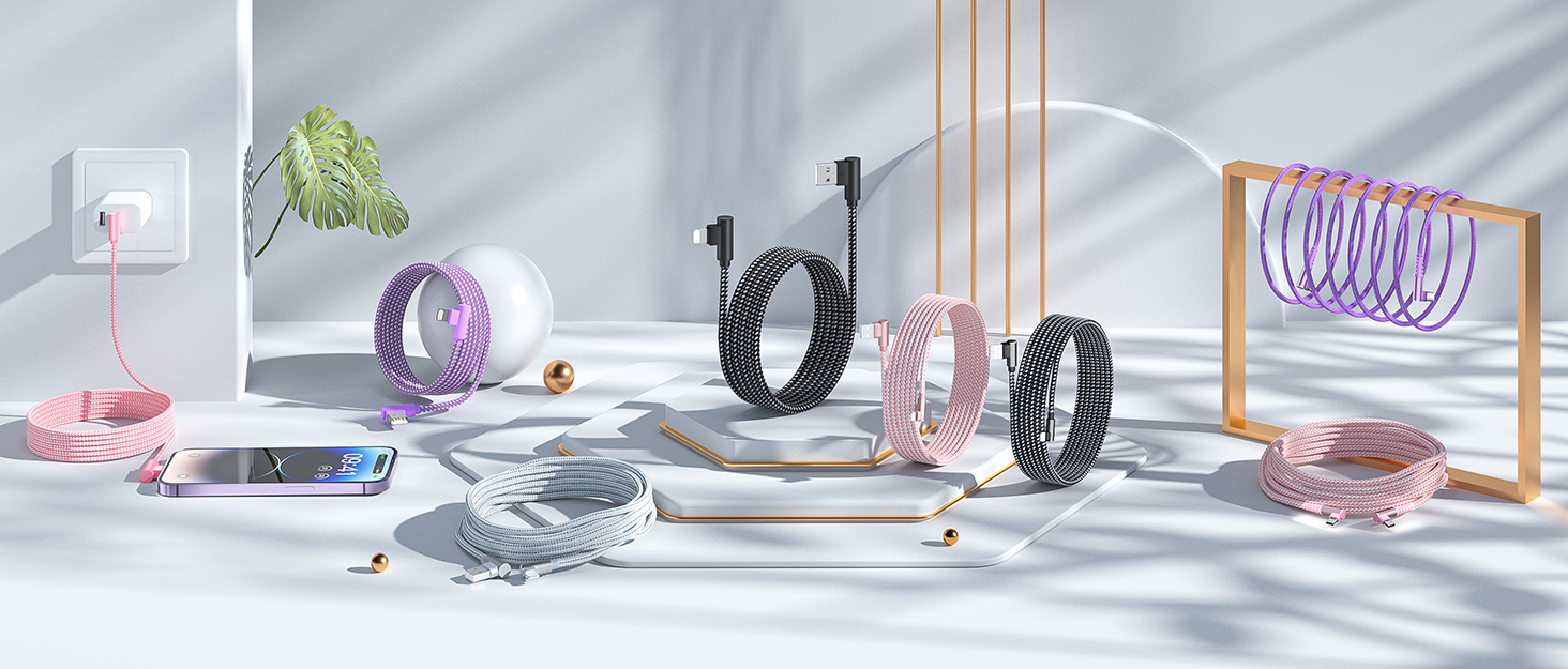 iPhone Charger Cable 10FT Lightning Cable 90 Degree Angled