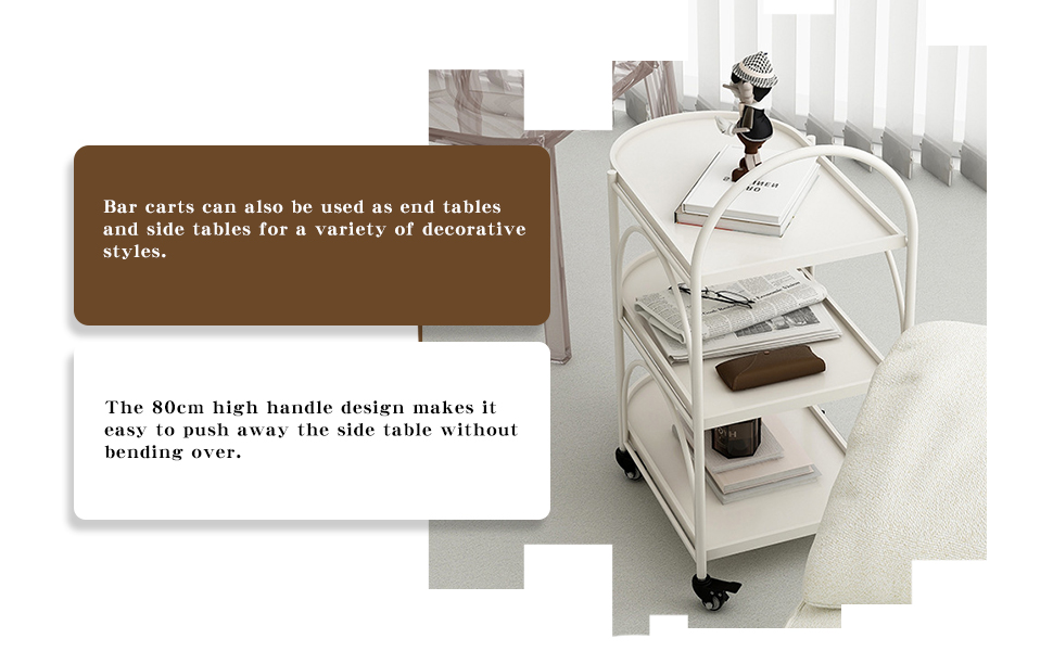 FIJOS Bar Cart with 3 Shelves, Wine Glass and Bottle