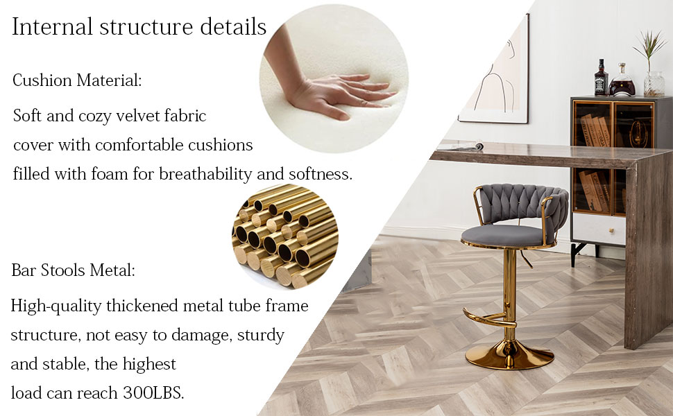 Riknuxi Gold Velvet Bar Stools Set of 4, Counter Height Bar