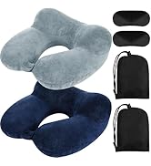 2 Pack Inflatable Travel Pillow, Portable Airplane Pillow for Sleeping with Compact Bag and Blind...