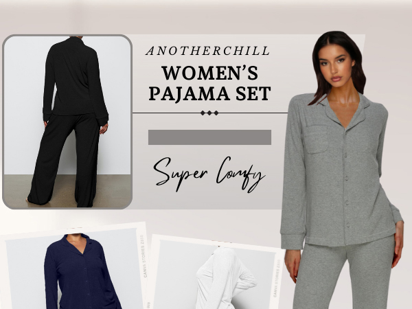 【未使用品】Pajama Suits セットアップブラック AnotherChill Women's Pajamas Set Long Sleeve Button Down