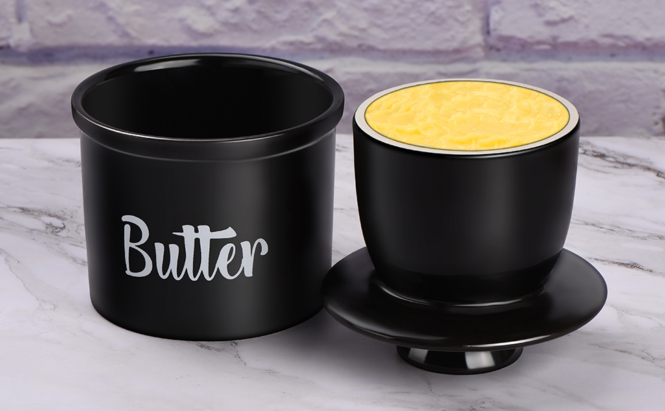 Butter Crock with Spreader, French Butter Keeper with Water Line for Counter, The