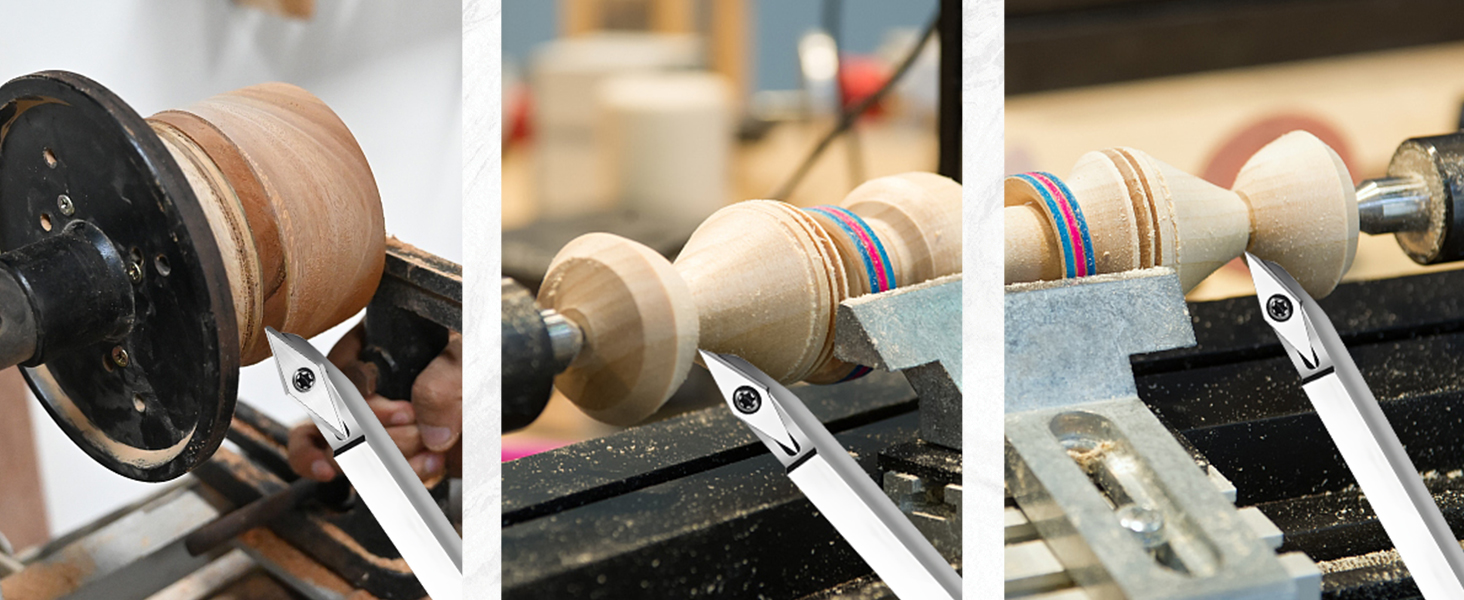 10Pcs Tungsten Carbide Cutters Set for Wood Lathe Turning Tools, Include 30x10mm Diamond Pointed Corner and Rounded Corner Diamond 5 Each, Supplied With Screws and Screwdriver 11 Tungsten Carbide Cutters Inserts Set for Wood Lathe Turning Tools