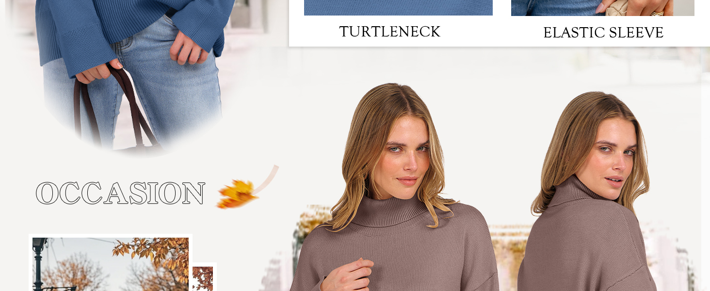 Womens Turtleneck Sweaters Long Sleeve Oversized Chunky Knit High Low Hem Pullover Sweater