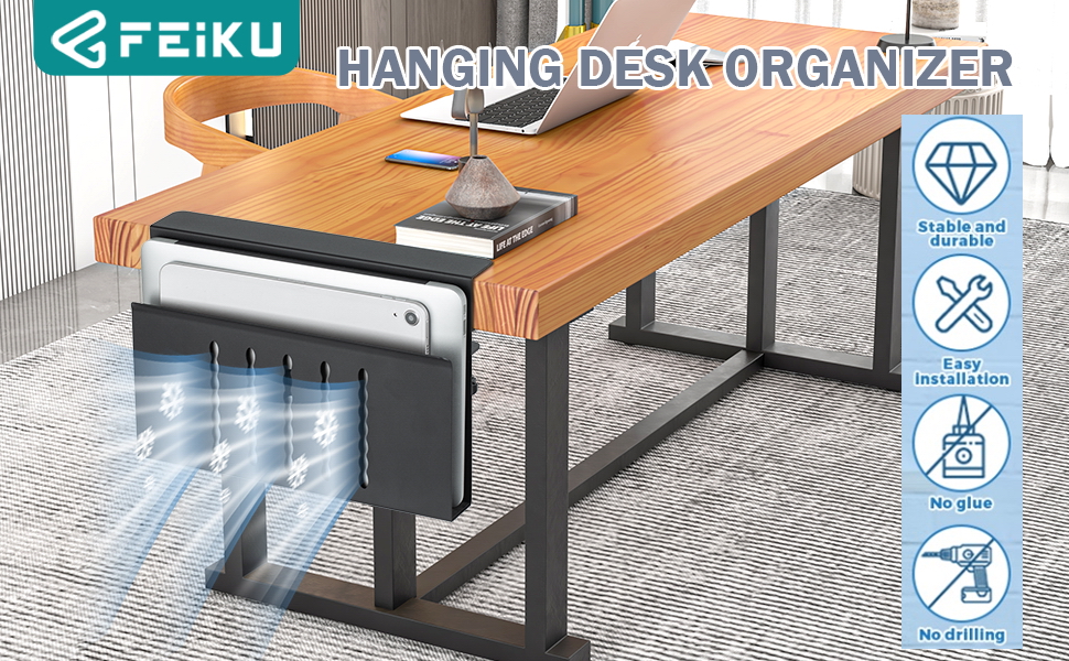 FEIKU Desk Side Storage Holder, Under Desk Mount With