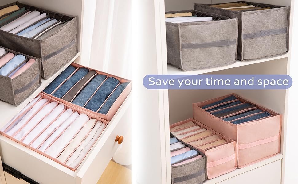 2 Pack Jeans TShirt Drawer Organizer, Wardrobe Clothes Grid Dividers