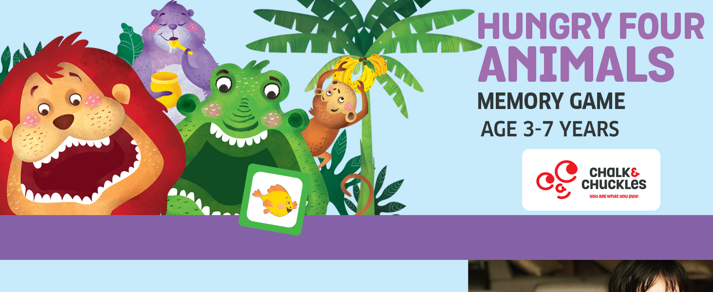 Chalk and Chuckles Hungry Four Animals Memory Game for Kids 3-7 Years