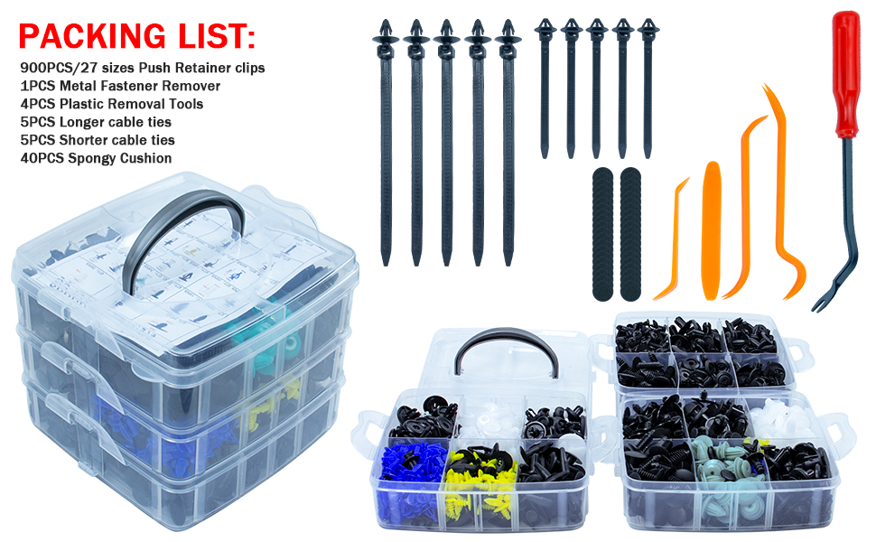 GRIINE 955 Pcs Car Retainer Clips & Plastic Fasteners Kit