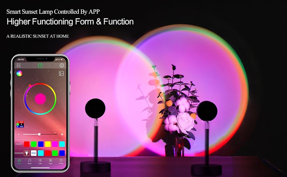 Smart App Sunset Lamp, RGB Mode Sunset Projector Lamp More Than 16