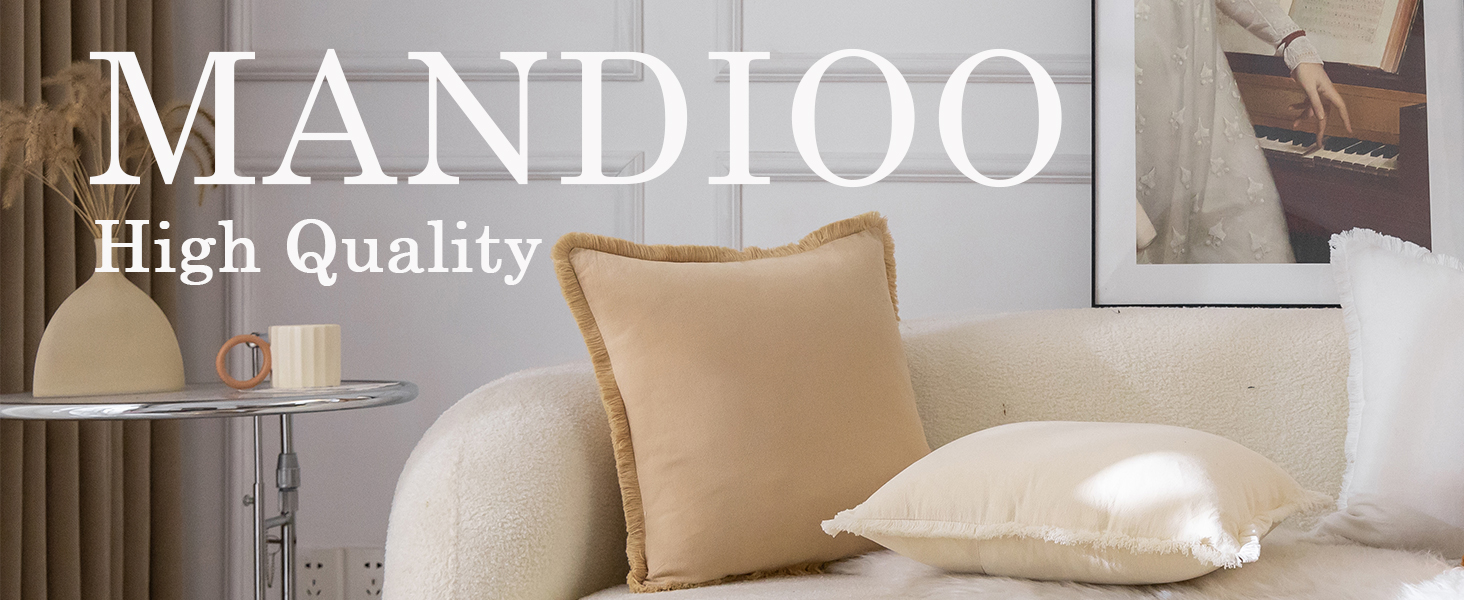 MANDIOO Set of 4 Neutral Cotton Fringe Decorative Throw