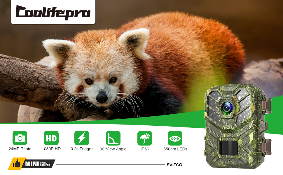 Coolifepro Trail Camera, 1080P 24MP Mini Wildlife Camera with Night