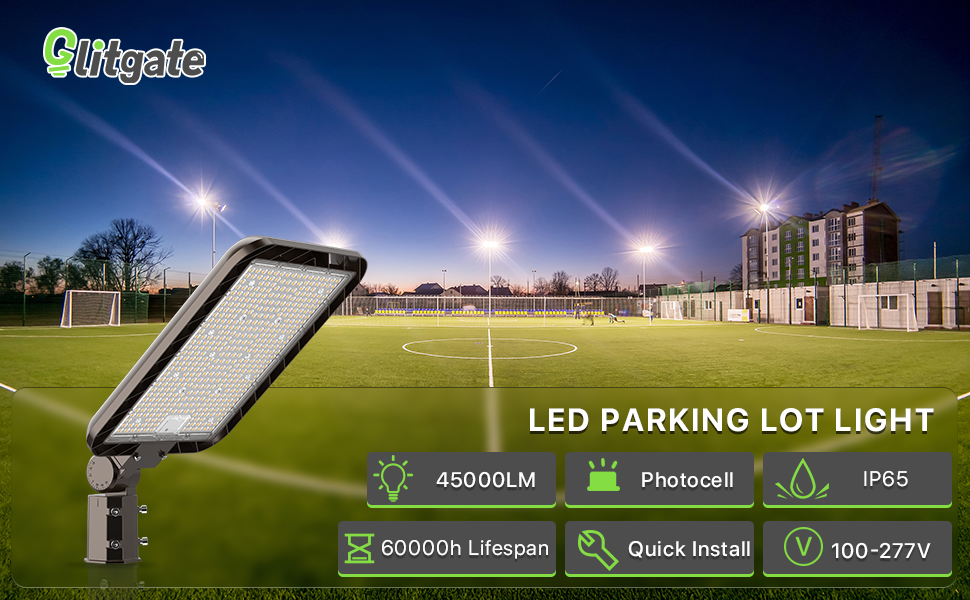Glitgate 300W LED Parking Lot Light, 45000LM 5000K Adjustable Slip