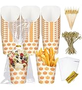FYSUIMU 50Pcs Fall Charcuterie Paper Cups with Sticks Bags Twist Ties 14oz Pumpkin Disposable App...