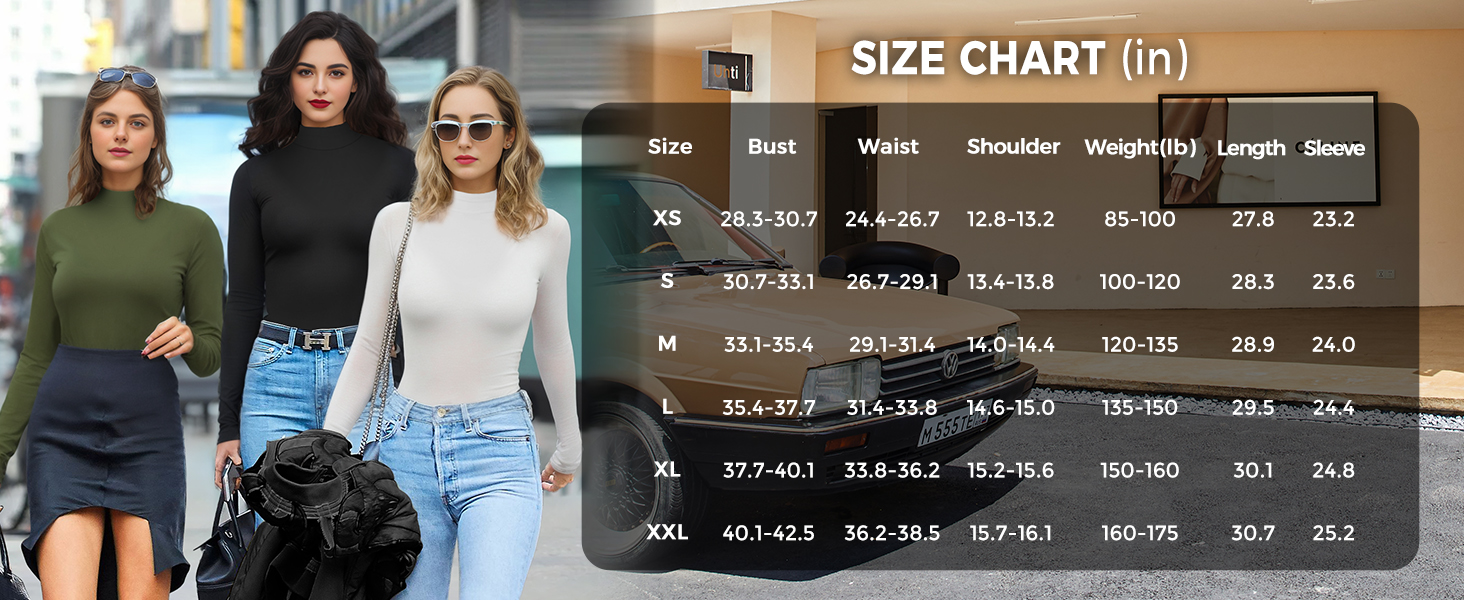 YOGINGO Women's Long Sleeve Mock Turtle Neck Bodysuits