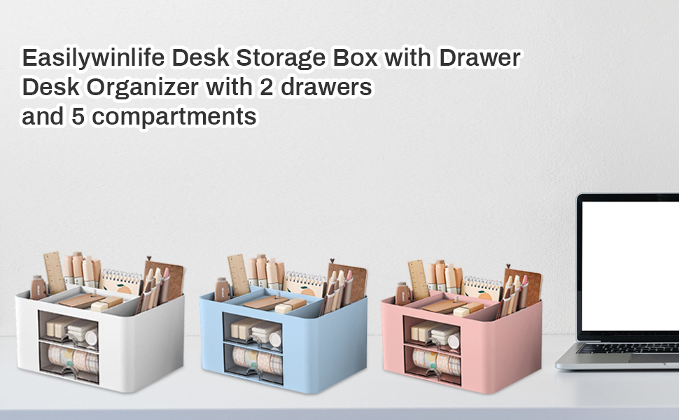 Easilywinlife Desk Storage Box, Office Stationery Storage Box with Drawer, Office Desk Organizer