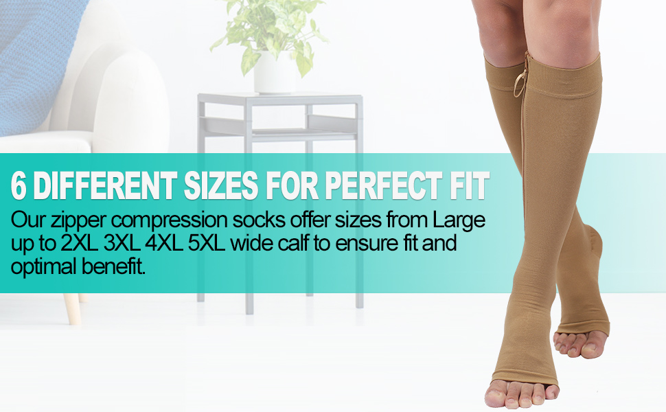 Zipper Copper Compression Socks Open Toe Beige 2030