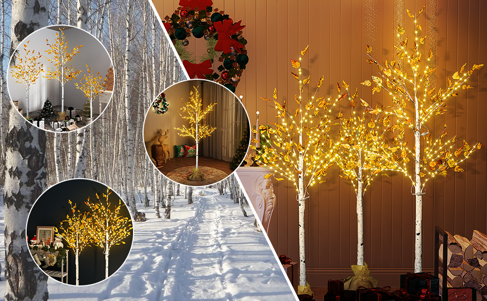 Lamerge Artificial Fall Tree Lighted Maple Pack of 3, 4ft