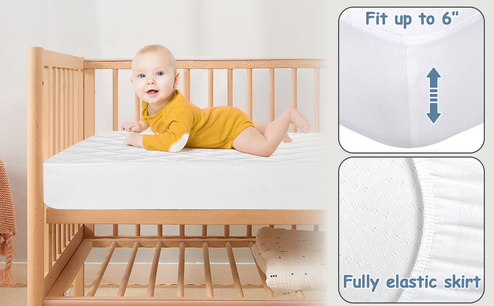Yoofoss 2 Pack Waterproof Crib Mattress Protector, Quilted Fitted Crib Mattress Pad, Ultra Soft