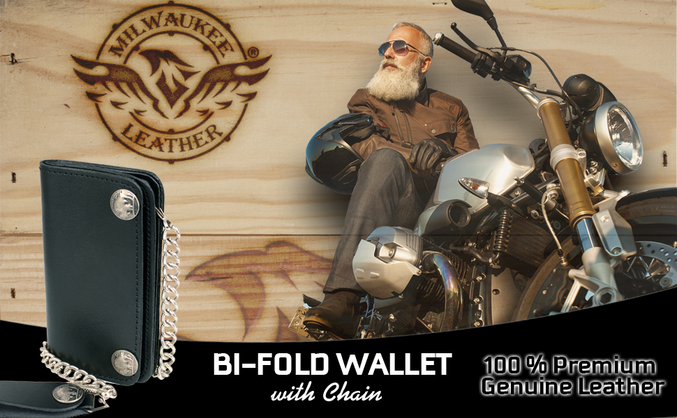 ブラック☆Middle Leather Wallet Milwaukee Leather MLW7811 Men's 8” Black Leather Biker