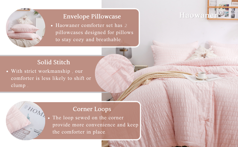 HAOWANER Light Pink Comforter Set Queen, Pink Queen Comforter Set, Blush Pink