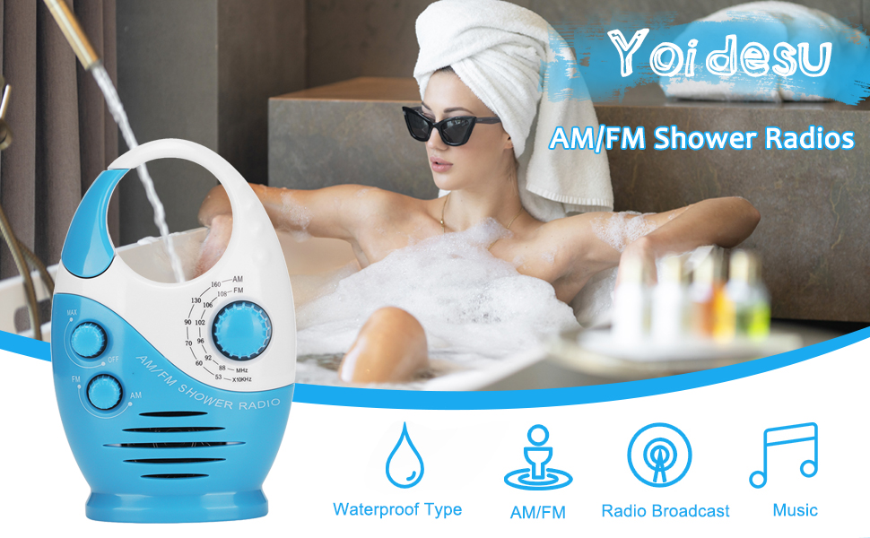 Yoidesu Portable Shower Radios, Adjustable Waterproof AM FM