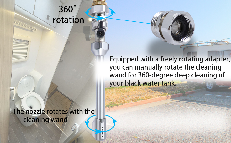 GSunny AllMetal RV Toilet Wand with ShutOff Valve, RV