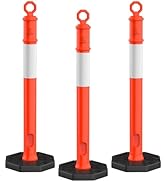 RoadHero 45 Inch 3 Pack Delineator Post with Base, Orange Traffic Delineator Posts Cones with Ref...