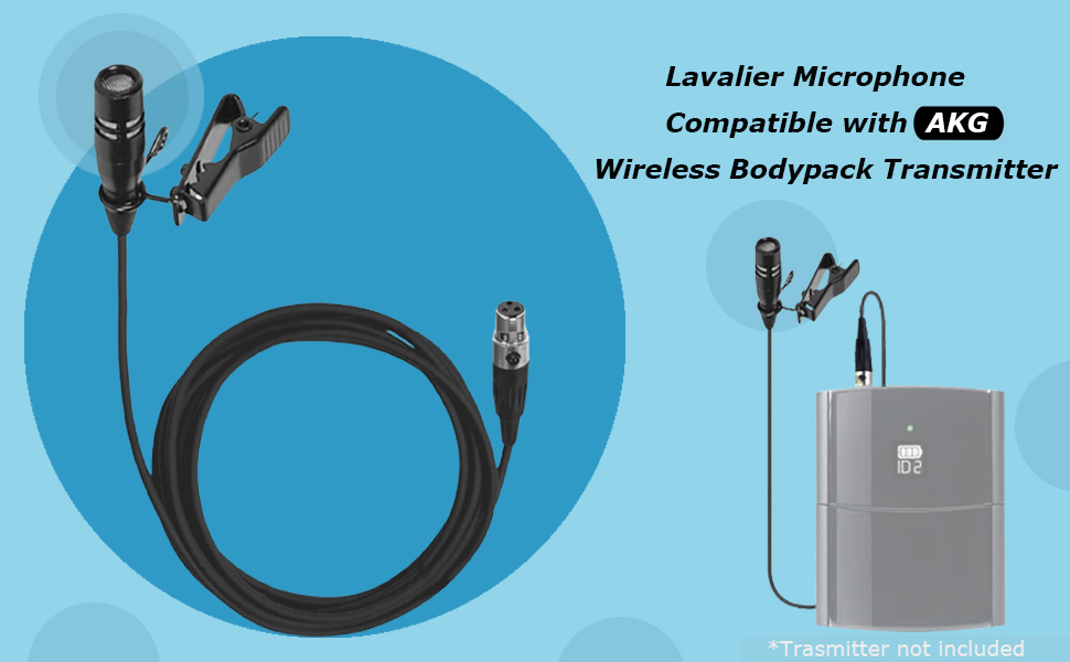 Lavalier Microphone Compatible with Wireless Bodypack Transmitter System
